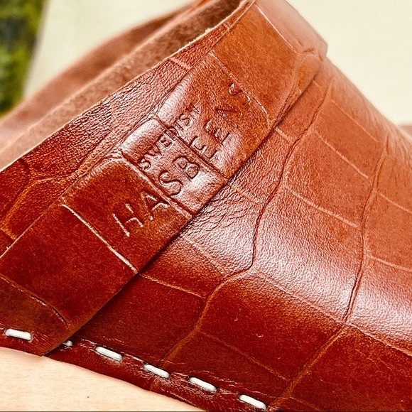 SWEDISH HASBEENS Brown Leather Croc Platform Mules Clogs Sandals Shoes 38 8 8.5 - Picture 6 of 11